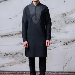 Tasva Men Black Thread Work Kurta-picture-30