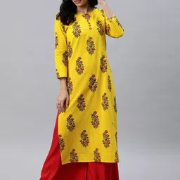 KALINI Ethnic Motifs Printed Keyhole Neck Cotton Straight Kurta-picture-32
