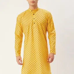 Jompers Men Yellow Geometric Checked Cotton Kurta-picture-40