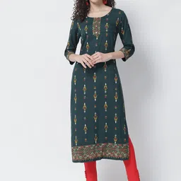 Tulsattva Geometric Printed Mirror Work Kurta-9