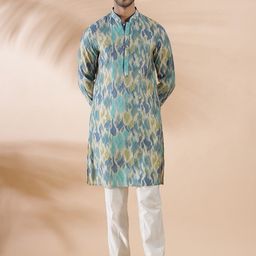 THE KURTA COMPANY Abstract Printed Mandarin Collar Zari Straight Kurta-image-51