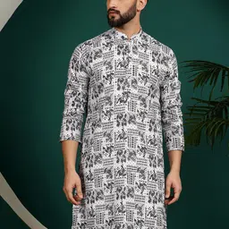 Armaan Ethnic Floral Printed Mandarin Collar Cotton Straight Kurta-85