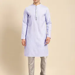 Amodh by Kisah Striped Woven Design Mandarin Collar Thread Work Straight Kurta-image-24