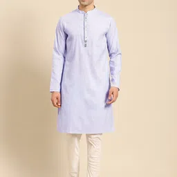 Amodh by Kisah Men Lavender Striped Thread Work Kurta-image-17