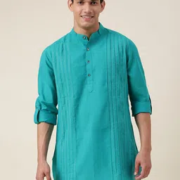 Fabindia Striped Pintucks Thread Work Cotton Kurta-image-43