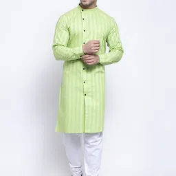 KLOTTHE Men Green Striped Thread Work Kurta-picture-29