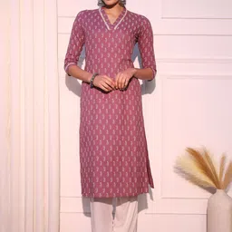 KALINI Ethnic Motifs Printed Pure Cotton Straight Kurta-image-86