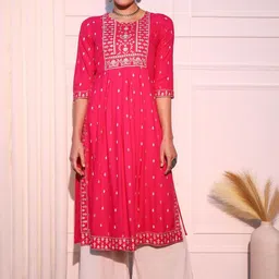 KALINI Ethnic Motifs Printed Round Neck A-line Kurta-picture-16