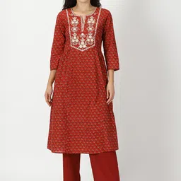 Saffron Threads Floral Print A-line Kurta With Yoke Embroidery-picture-4