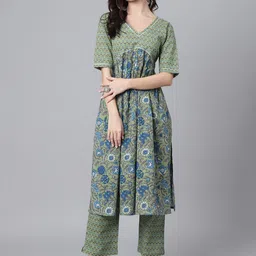 DECKEDUP V-Neck Printed Pure Cotton Kurta-image-30