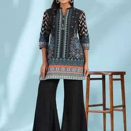 Juniper Ethnic Motifs Printed Mandarin Collar Cotton Straight Kurta-picture-15