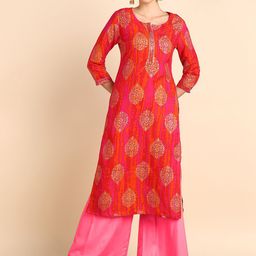 Maaesa Ethnic Motifs Printed Round Neck Straight Kurta-58
