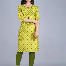 Bachuu Ethnic Motifs Printed Thread Work V-Neck Cotton Straight Kurta-image-0