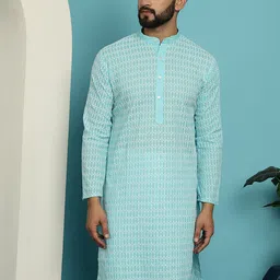 SOJANYA Geometric Embroidered Mandarin Collar Pure Cotton Straight Kurta-picture-39