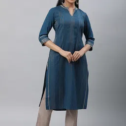 AURELIA Striped Mandarin Collar Zari Detail Kurta-55