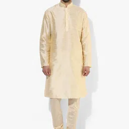 KISAH Men Cream Embellished Cotton Kurta-image-46