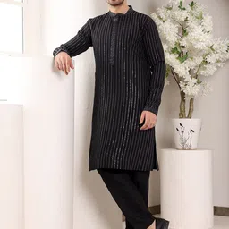 MULTI SHADES Men Ethnic Motifs Embellished Thread Work Kurta-image-22