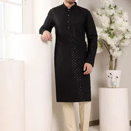 MULTI SHADES Men Ethnic Motifs Embellished Thread Work Kurta-image-62