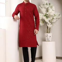 MULTI SHADES Men Ethnic Motifs Embellished Thread Work Kurta-image-83