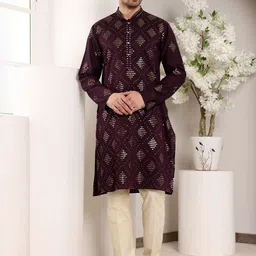 MULTI SHADES Men Ethnic Motifs Embellished Thread Work Kurta-image-36
