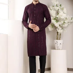 MULTI SHADES Men Ethnic Motifs Embellished Thread Work Kurta-52