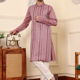 MULTI SHADES Men Ethnic Motifs Embellished Thread Work Kurta-picture-58