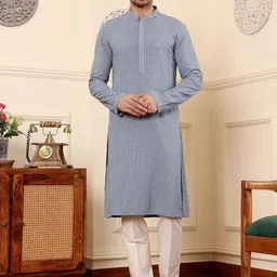 MULTI SHADES Men Ethnic Motifs Embellished Thread Work Kurta-13