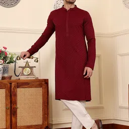 MULTI SHADES Men Ethnic Motifs Embellished Thread Work Kurta-image-34