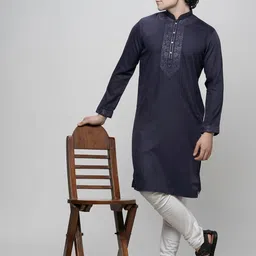 MAAHI FABS Mandarin Collar Thread Work Cotton Kurta-42