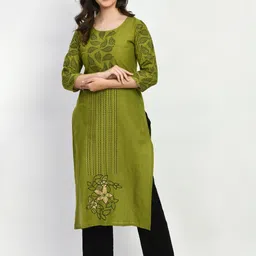 KALINI Florakl Printed Round Neck Cotton Straight Kurta-19