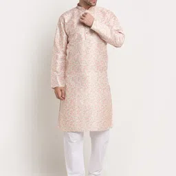 KRAFT INDIA Men Yellow & Pink Embroidered Straight Kurta-picture-28