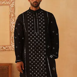 Jompers Men Geometric Embroidered Thread Work Kurta-image-21