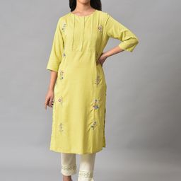 W Plus Size Round Neck Floral Embroidered Straight Kurta-image-54