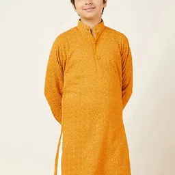 Aj DEZInES Boys Ethnic Motifs Embroidered Mandarin Collar Sequinned Cotton Kurta-picture-35