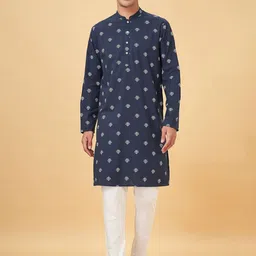 indus route by Pantaloons Geometric Printed Mandarin Collar Pure Cotton Straight Kurta-picture-25
