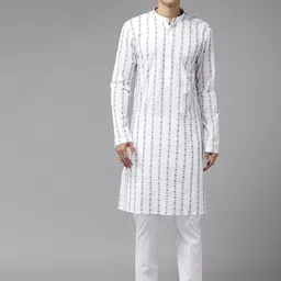 See Designs Floral Embroidered Mandarin Collar Straight Cotton Kurta-image-40
