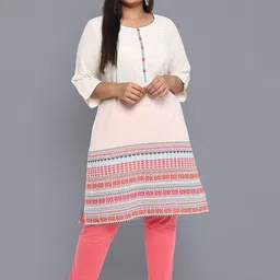 AURELIA Women Plus Size Cream-Coloured Printed Kurta-picture-31