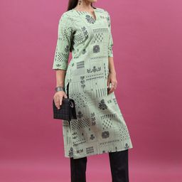 Vishudh Ethnic Motifs Printed Notched Round Neck Cotton Kurta-image-20