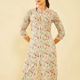 Soch Off White Floral Printed Mandarin Collar Straight Kurta-33