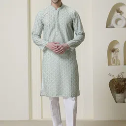 Satwaa Men Floral Printed Thread Work Kurta-image-5