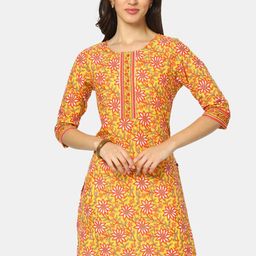 V-Mart Women Yellow Floral Printed Thread Work Kurta-image-40