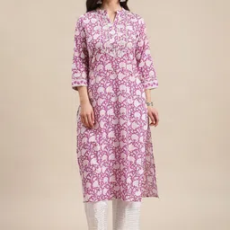Varanga Women Purple & White Floral Printed Gotta Patti Kurta-50