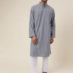 Fabindia Striped Band Collar Long Sleeve Kurta-image-13