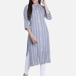 Fabclub Women Grey Striped Straight Kurta-picture-9