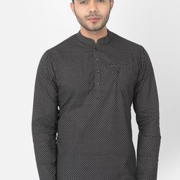 DEYANN Men Black & White Geometric Print Straight Cotton Kurta-picture-40