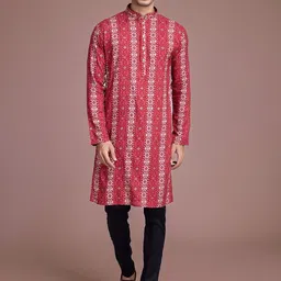 SHUBHVASTRA Ethnic Motifs Printed  Mandarin Collar Straight Kurta-28