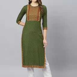 FASHION DEPTH Women Green Ethnic Motifs Yoke Design Mirror Work Kurta-image-89