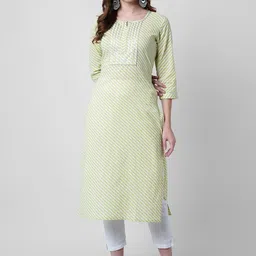 God Bless Women Lime Green Geometric Printed Kurta-8