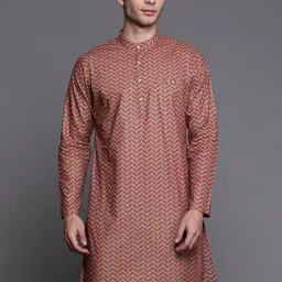 Indo Era Geometric Printed Band Collar Pure Cotton Kurta-picture-57