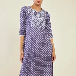 Soch Geometric Printed Thread Work Kurta-3